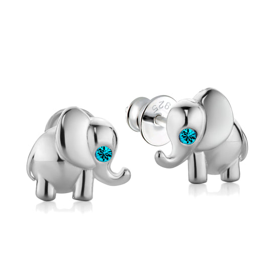 Kinderohrringe Elefant mit türkisen Zirkonia, 12 mm x 9 mm, aus 925 Silber, Anlaufgeschützt