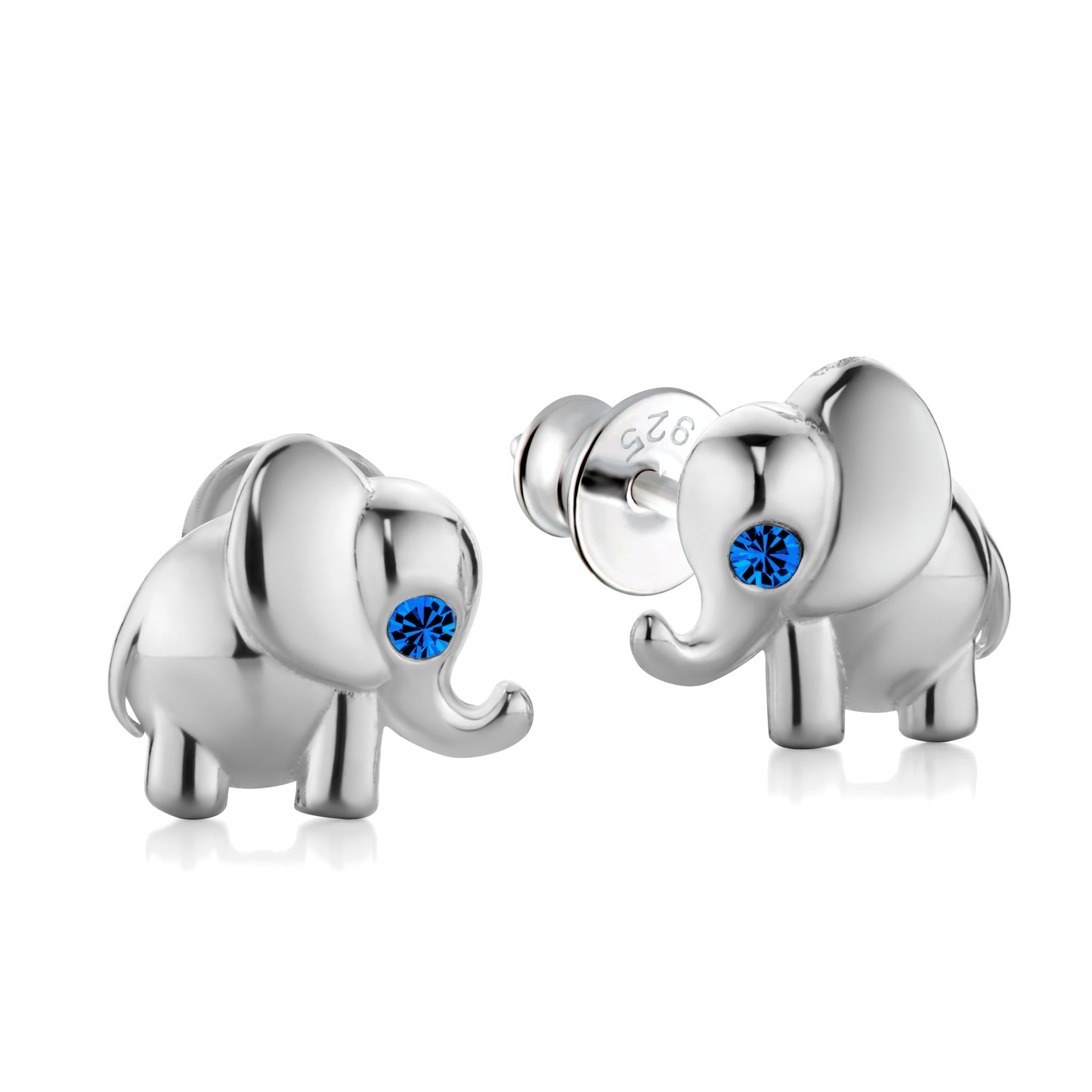 Kinderohrringe Elefant mit blauen Zirkonia, 12 mm x 9 mm, aus 925 Silber, Anlaufgeschützt