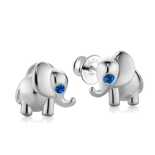 Kinderohrringe Elefant mit blauen Zirkonia, 12 mm x 9 mm, aus 925 Silber, Anlaufgeschützt