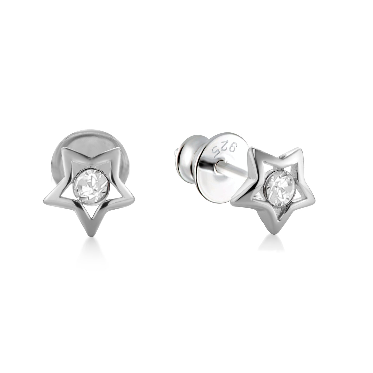 Ein Paar Kinderohrringe Sterne mit klaren Zirkonia, aus 925 Silber, 5 mm, Anlaufgeschützt