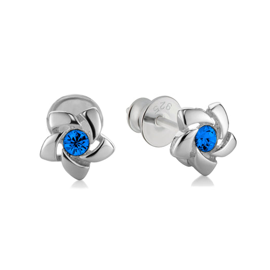 Ein Paar Kinderohrringe Blumen mit blauen Zirkonia, aus 925 Silber, 6 mm, Anlaufgeschützt