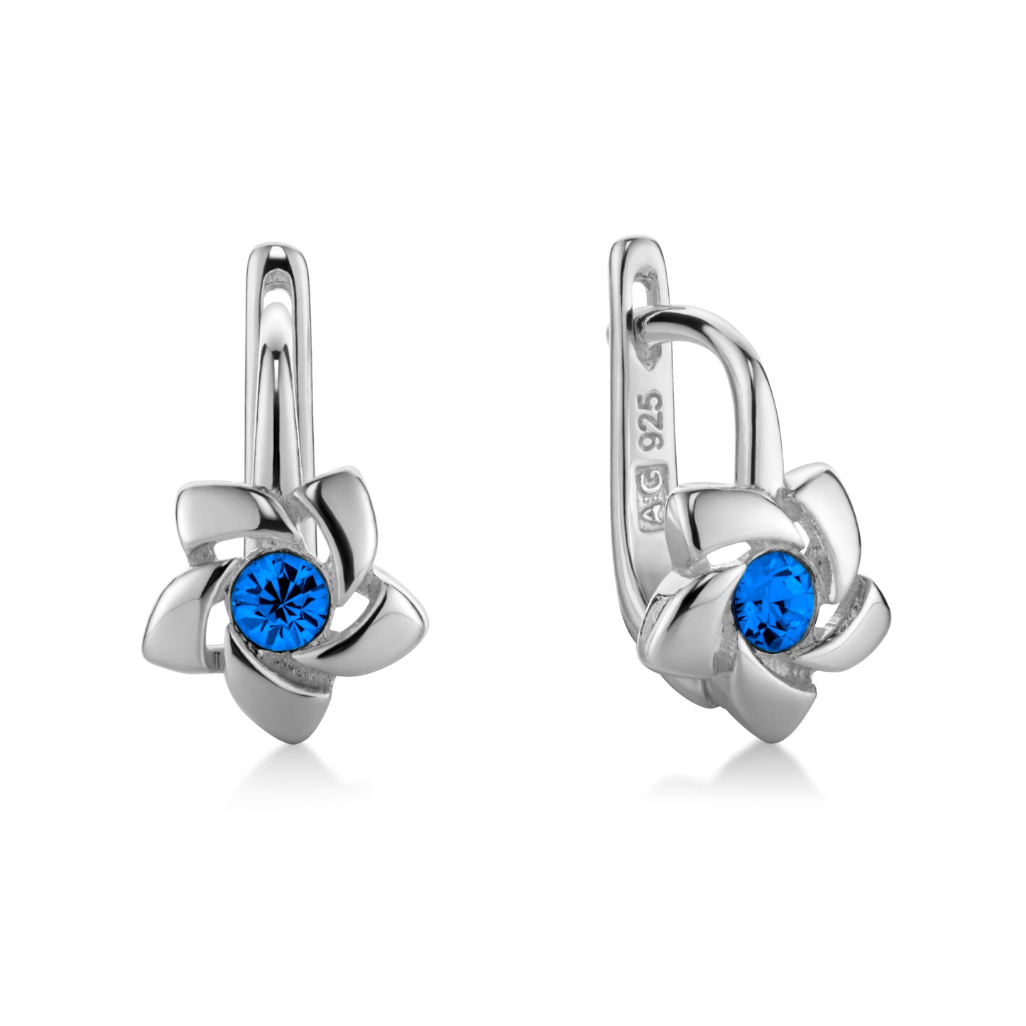 Ein Paar Kinderohrringe Blumen mit blauem Zirkonia, aus 925 Silber, 12 mm x 6 mm, Anlaufgeschützt