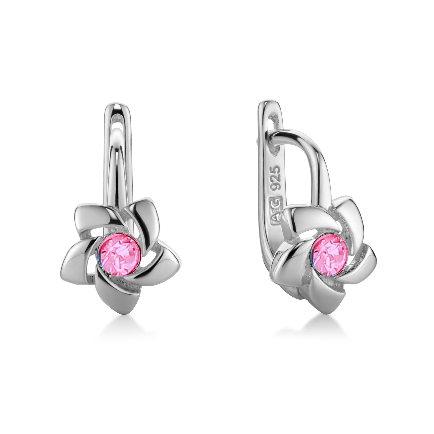 Ein Paar Kinderohrringe Blumen mit rosa Zirkonia, aus 925 Silber, 12 mm x 6 mm, Anlaufgeschützt