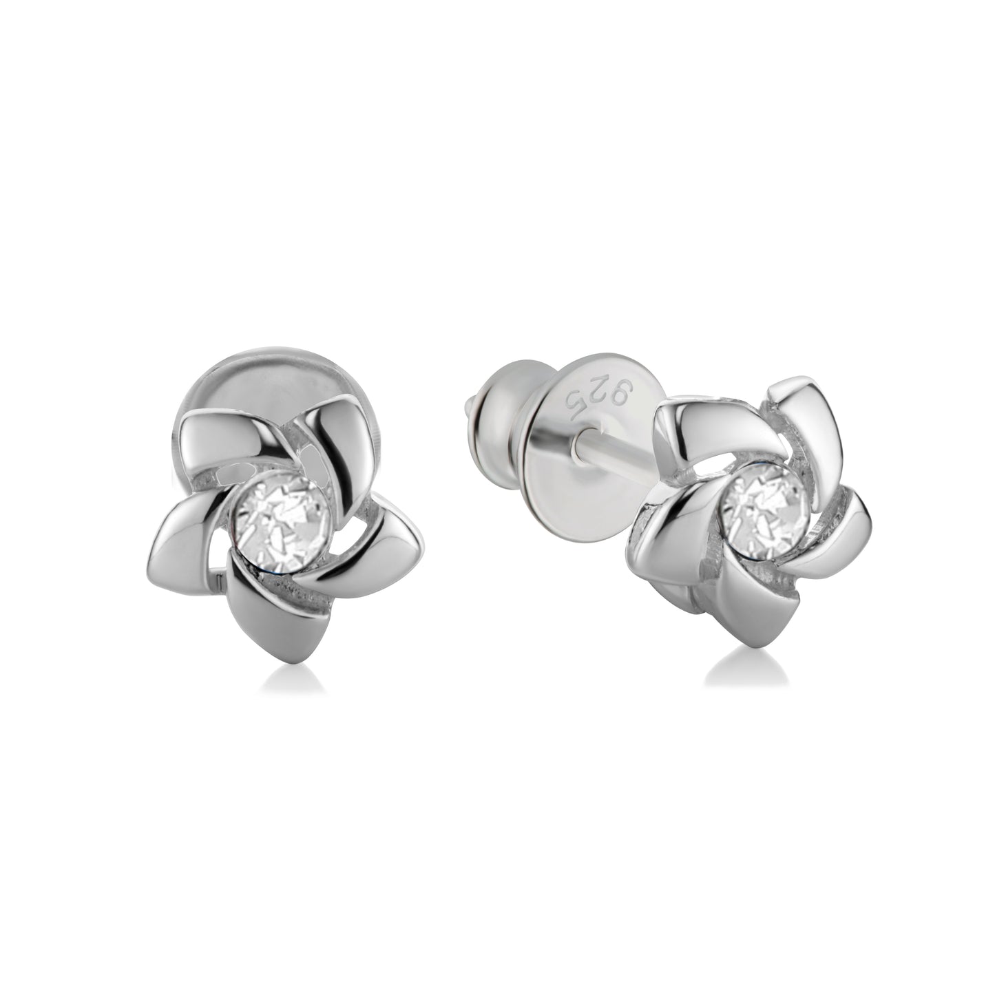 Ein Paar Kinderohrringe Blumen mit klarem Zirkonia, aus 925 Silber, 6 mm, Anlaufgeschützt