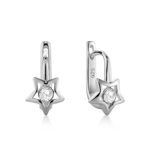 Ein Paar Kinderohrringe Sterne mit klaren Zirkonia, aus 925 Silber, 12 mm x 5 mm, Anlaufgeschützt