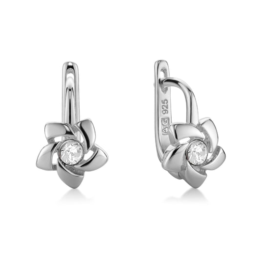Ein Paar Kinderohrringe Blumen mit klaren Zirkonia, aus 925 Silber, 12 mm x 6 mm, Anlaufgeschützt