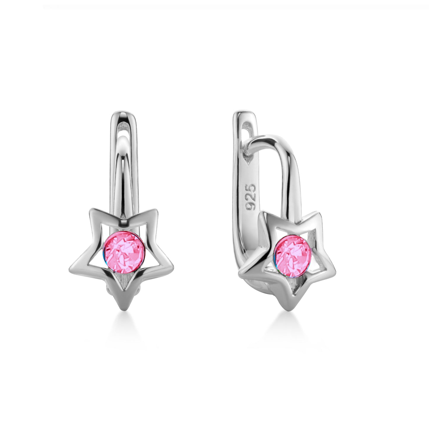 Ein Paar Kinderohrringe Sterne mit rosa Zirkonia, aus 925 Silber, 12 mm x 5 mm, Anlaufgeschützt