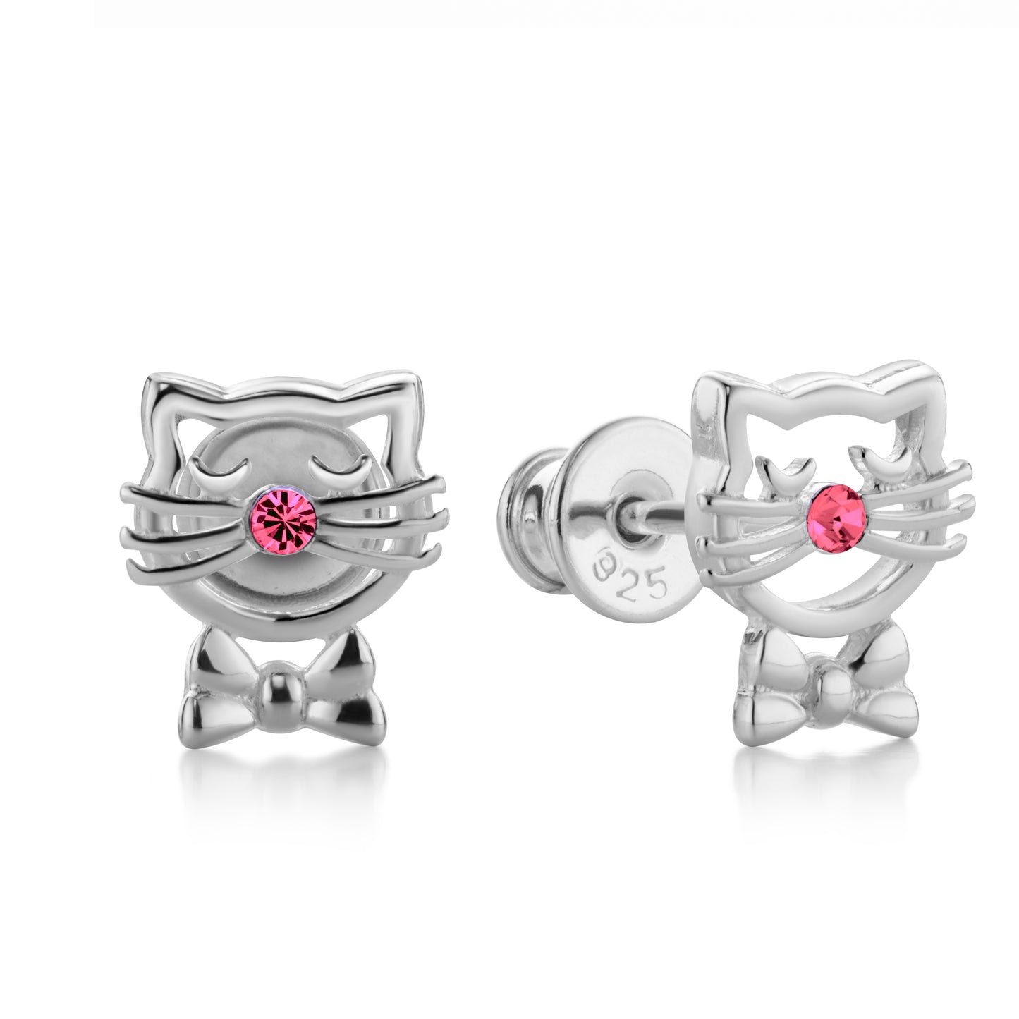 Kinderohrringe Katze mit rosa Zirkonia, aus 925 Silber, 9mm x 7mm, Anlaufgeschützt