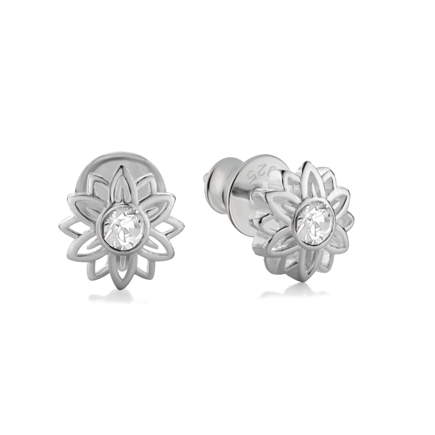 Ein Paar Kinderohrringe Sonnenblumen mit klarem Zirkonia, aus 925 Silber, 7 mm, Anlaufgeschützt