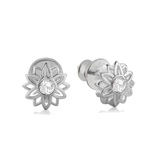Ein Paar Kinderohrringe Sonnenblumen mit klarem Zirkonia, aus 925 Silber, 7 mm, Anlaufgeschützt