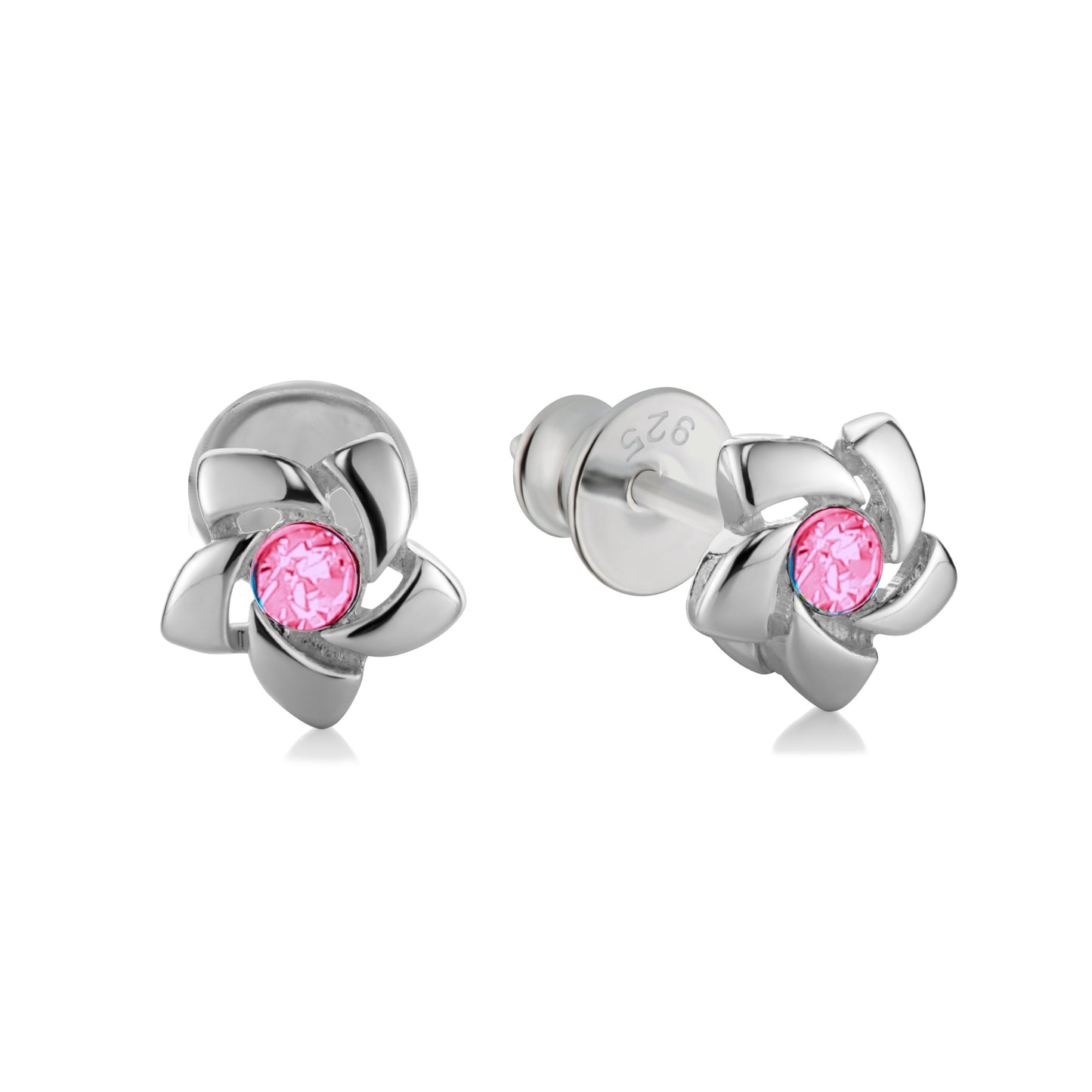 Ein Paar Kinderohrringe Blumen mit pinkem Zirkonia, aus 925 Silber, 6 mm, Anlaufgeschützt
