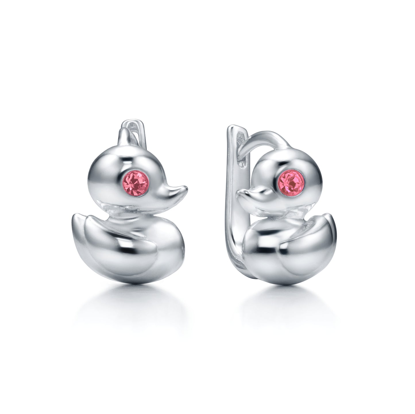 Ein Paar Kinderohrringe Ente mit rosa Zirkonia, 12mm x 9mm, aus 925 Silber, Anlaufgeschützt