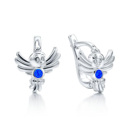 Ein Paar Kinderohrringe Vogel mit blauen Zirkonia, 10 mm x 10 mm, aus 925 Silber, Anlaufgeschützt