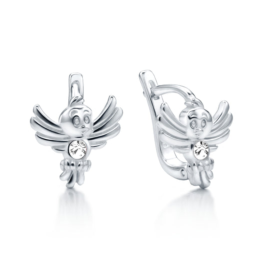 Ein Paar Kinderohrringe Vogel mit klaren Zirkonia, 10 mm x 10 mm, aus 925 Silber, Anlaufgeschützt