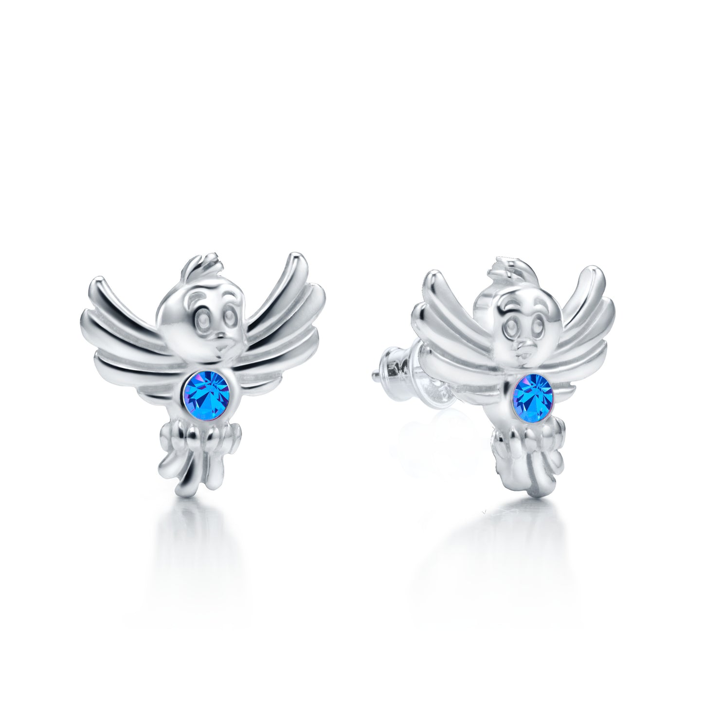 Kinderohrringe Vogel mit blauen Zirkonia, aus 925 Silber, 10mm x 10mm, Anlaufgeschützt