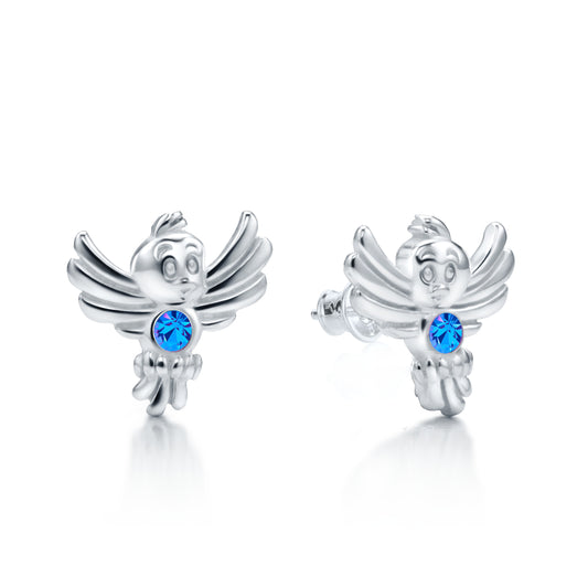 Kinderohrringe Vogel mit blauen Zirkonia, aus 925 Silber, 10mm x 10mm, Anlaufgeschützt