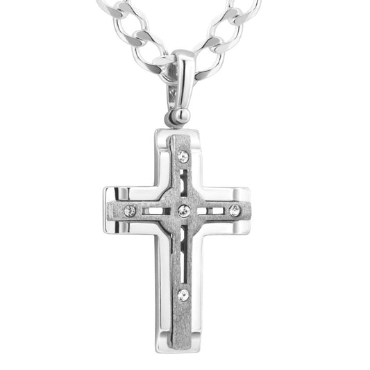 Kreuz mit Zirkonias, aus massivem Silber 925, Größe 28 mm x 20 mm, teilweise oxidiert (ohne Kette)
