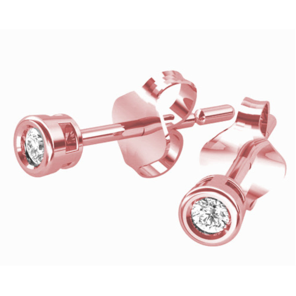 Rose-vergoldete Silberohrringe mit Zirkonia, Stecker, aus 925 Silber, 2 mm, Anlaufgeschützt