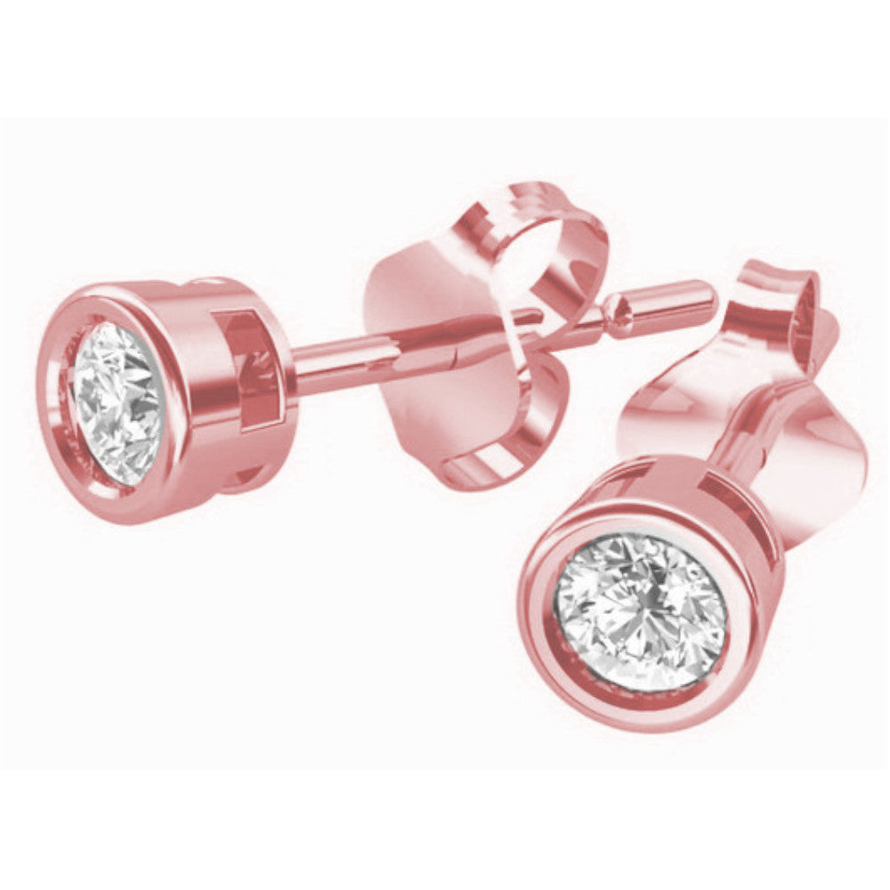 Rose-vergoldete Silberohrringe mit Zirkonia, Stecker, aus 925 Silber, 3 mm, Anlaufgeschützt