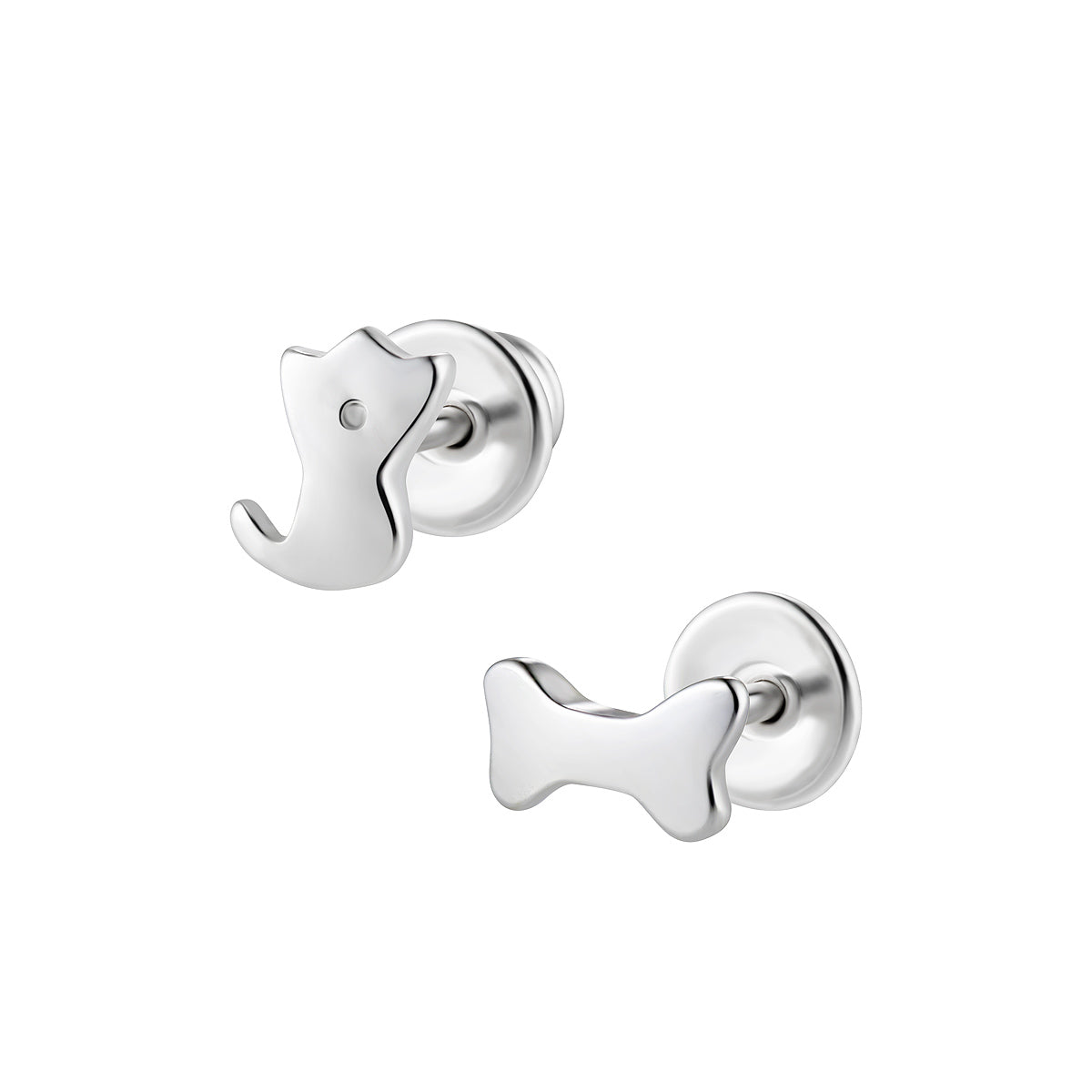 Ein Paar Kinderohrringe Hund und Knochen, Stecker, aus 925 Silber, Anlaufgeschützt