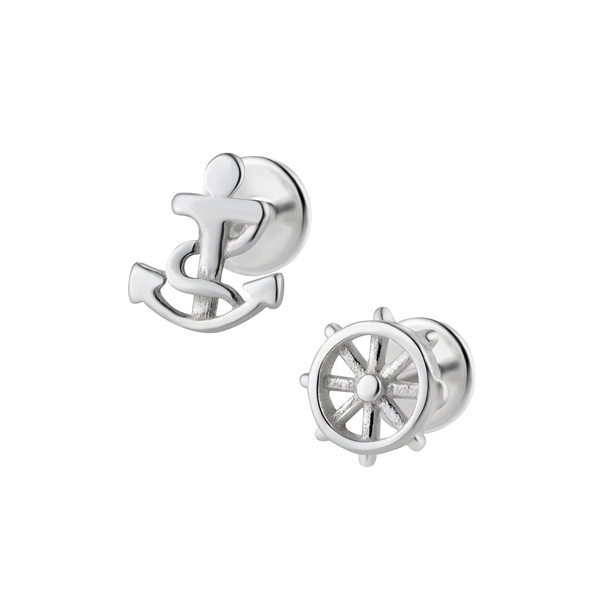 Ein Paar Kinderohrringe Anker-Steuerrad, Stecker, aus 925 Silber, Anlaufgeschützt