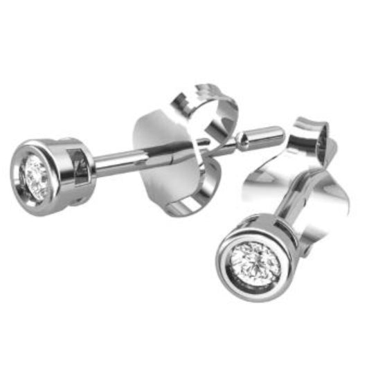 Silberohrringe mit Zirkonia, Stecker, aus 925 Silber, rhodiniert, 2 mm, Anlaufgeschützt