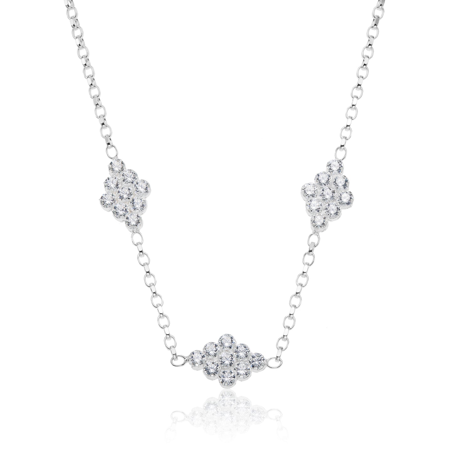 Eine Ankerkette mit drei Kristall-Anhänger, aus 925 Silber, Anlaufgeschützt, Breite 1,0 mm, Länge 44-4 cm