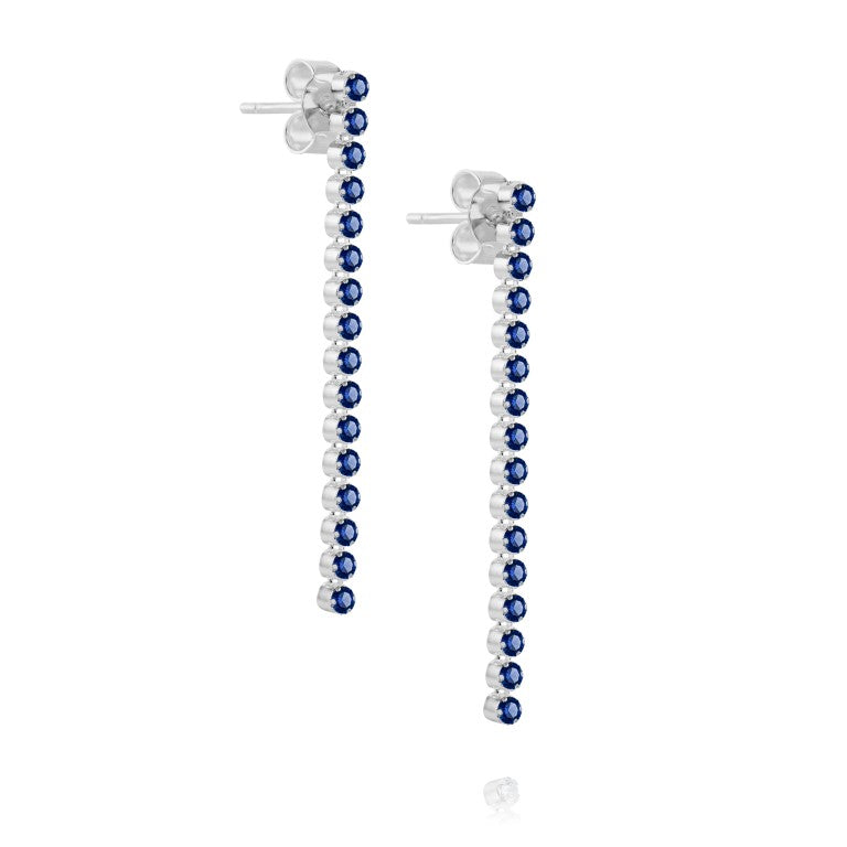 Silberohrringe mit Zirkonia, blau, Stecker, rhodiniert, aus 925 Silber, 40 mm x 5 mm, Anlaufgeschützt