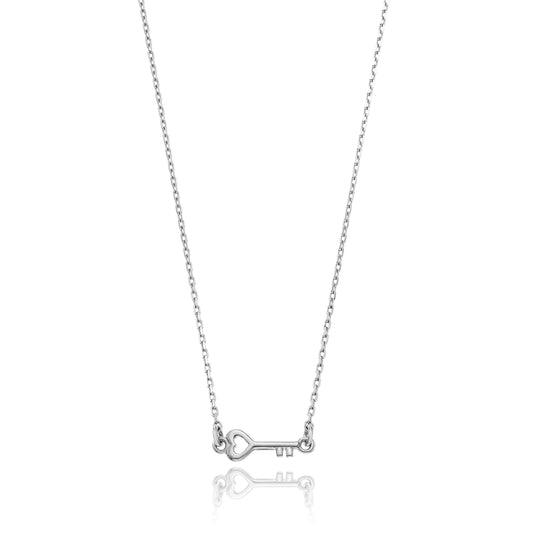Ankerkette mit einem Schlüssel-Herz-Anhänger, aus 925 Silber, Anlaufgeschützt, Breite 0,6 mm, Länge 42+3 cm