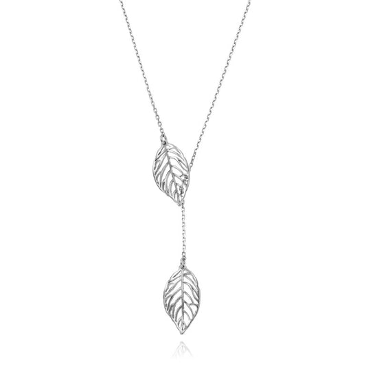 Ankerkette mit einem Blatt-Anhänger, aus 925 Silber, Anlaufgeschützt, Breite 0,6 mm, Länge 42+3 cm