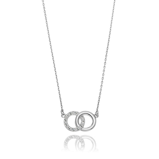 Ankerkette mit einem zwei Ringe Verbundenheit-Anhänger, aus 925 Silber, Anlaufgeschützt, Breite 0,6 mm, Länge 42+3 cm