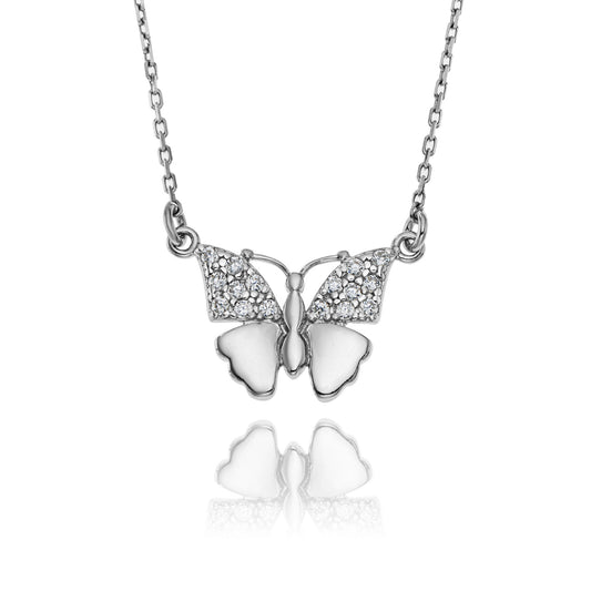 Ankerkette mit einem Schmetterling-Anhänger, aus 925 Silber, Anlaufgeschützt, Breite 0,6 mm, Länge 42+3 cm
