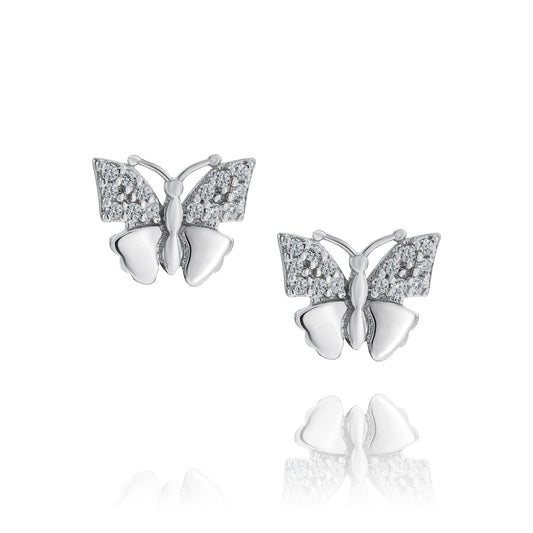 Silberohrringe Schmetterlinge mit Zirkonia, Stecker, rhodiniert, aus 925 Silber, 15 mm x 10 mm, Anlaufgeschützt