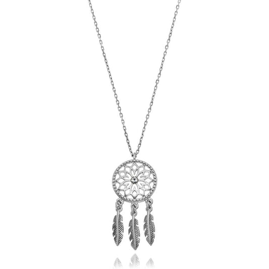 Ankerkette mit einem Traumfänger-Anhänger, aus 925 Silber, Anlaufgeschützt, Breite 0,6 mm, Länge 42+3 cm