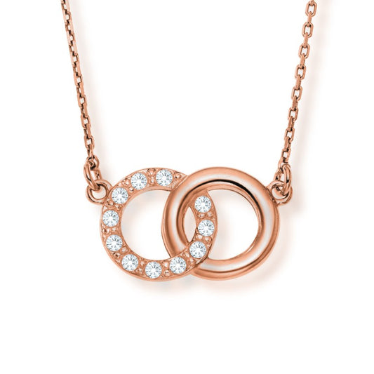 Roségold-vergoldete Ankerkette mit einem Ringen-Anhänger, aus 925 Silber, Anlaufgeschützt, Breite 0,6 mm, Länge 42+3 cm