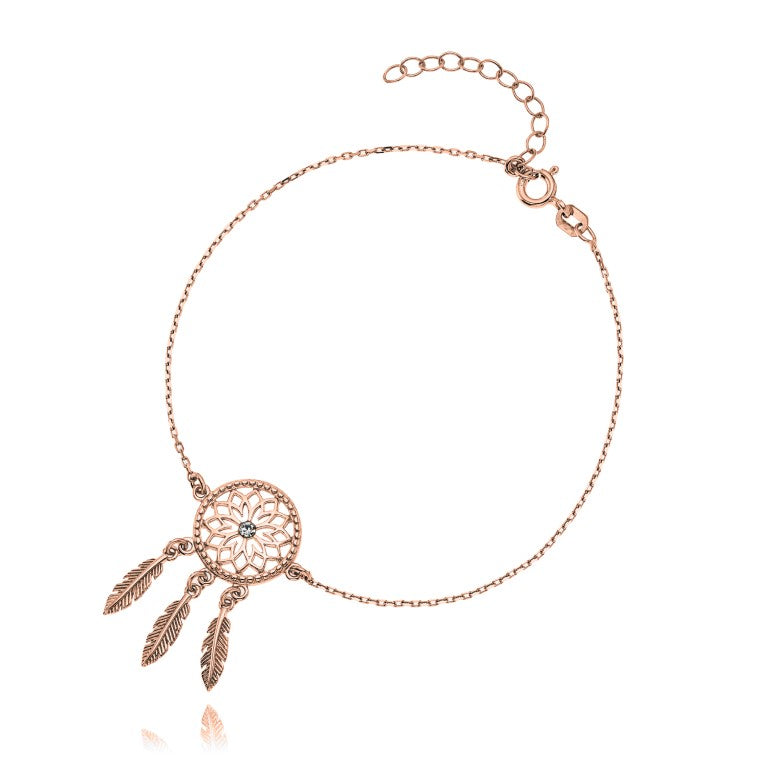 Ein rose-vergoldetes Traumfänger-Armband aus 925 Silber, Anlaufgeschützt Breite 0,6 mm, Länge 16-19,5 cm