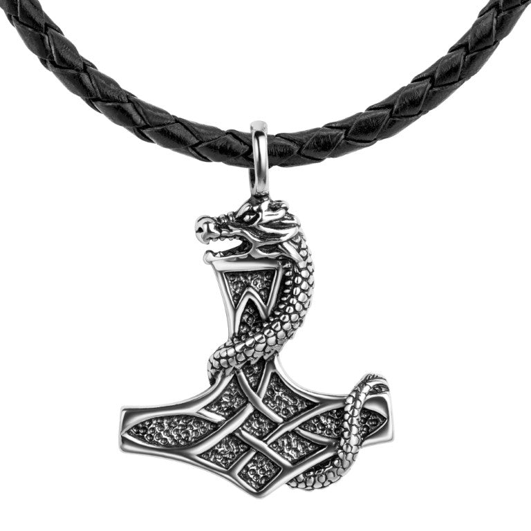 Thor-Anhänger - Hammer mit Schlange aus 925 Silber, Anlaufgeschützt, ca. 32 mm x 25 mm (ohne Kette)