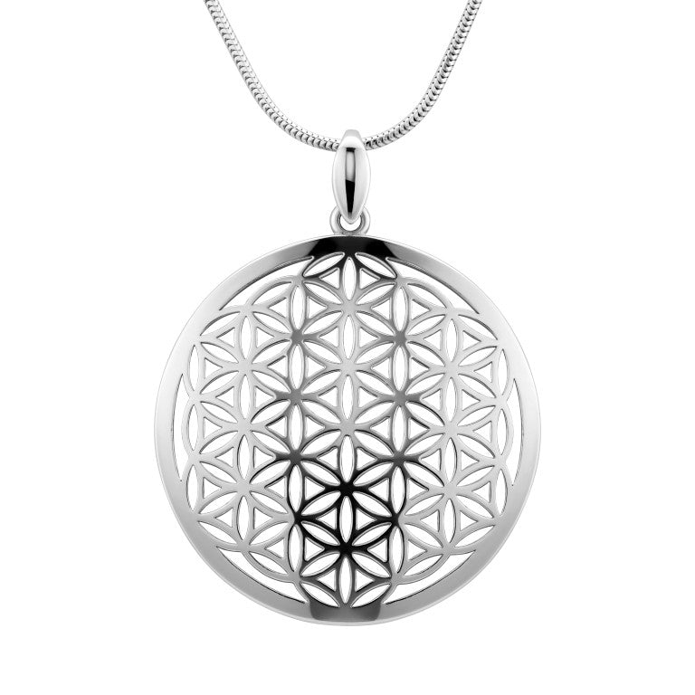 Lebensblume-Anhänger aus 925 Silber, Anlaufgeschützt, Durchmesser ca. 33 mm (ohne Kette)
