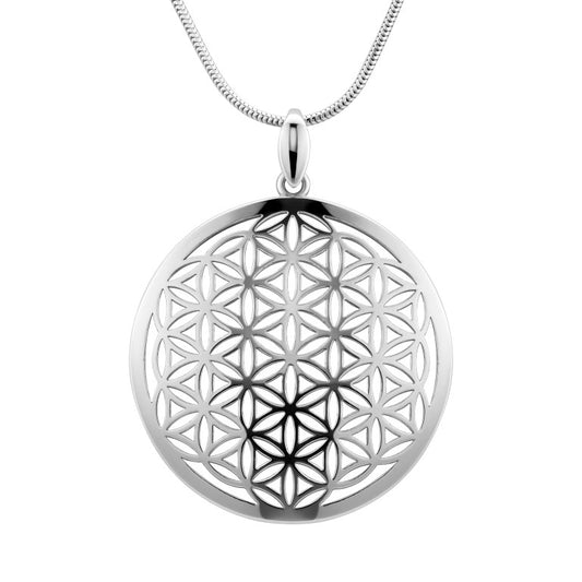 Lebensblume-Anhänger aus 925 Silber, Anlaufgeschützt, Durchmesser ca. 33 mm (ohne Kette)