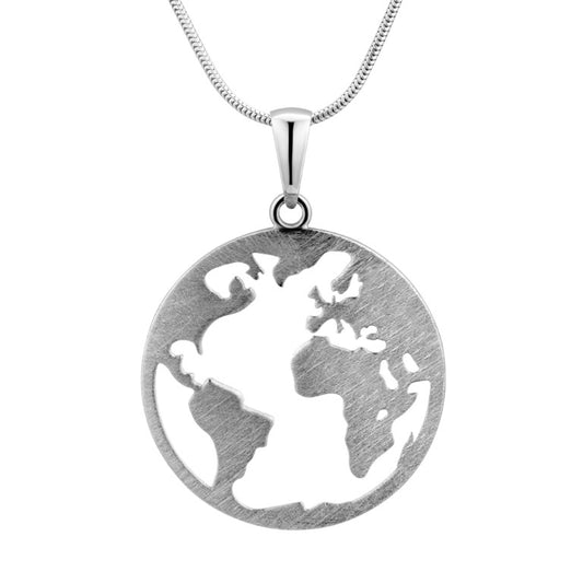 Globus Erdkugel Erde-Anhänger aus 925 Silber, Anlaufgeschützt, Durchmesser ca. 24 mm mit Kette